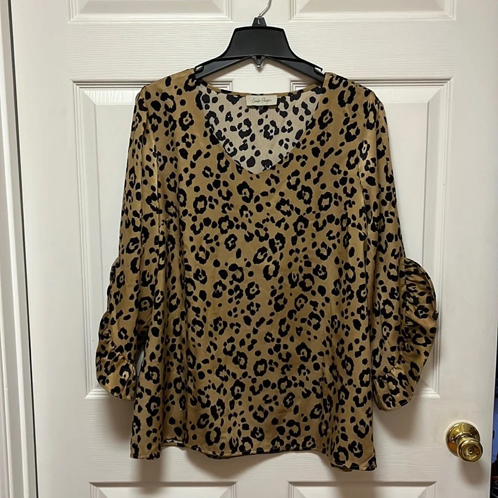 Dressy Leopard Print Blouse, Size L - Picture 1 of 6